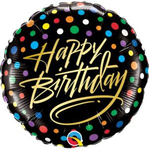 Happy Birthday Gold Script & Dots Balloon