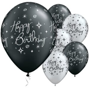 Happy Birthday black & silver balloons