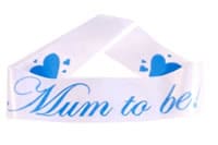 mum to be sash - white and blue